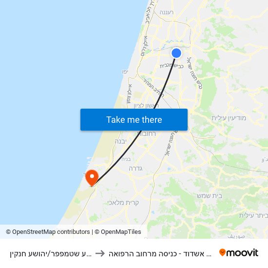 יהושע שטמפפר/יהושע חנקין to אסותא אשדוד - כניסה מרחוב הרפואה map