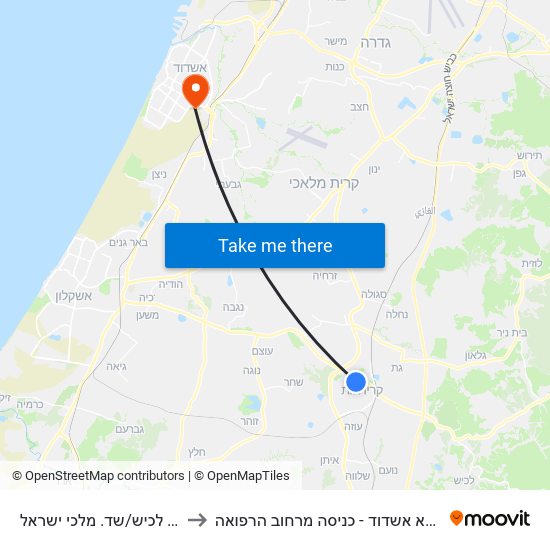 שד. לכיש/שד. מלכי ישראל to אסותא אשדוד - כניסה מרחוב הרפואה map