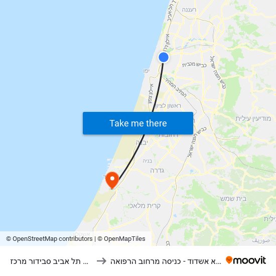 רכבת תל אביב סבידור מרכז to אסותא אשדוד - כניסה מרחוב הרפואה map