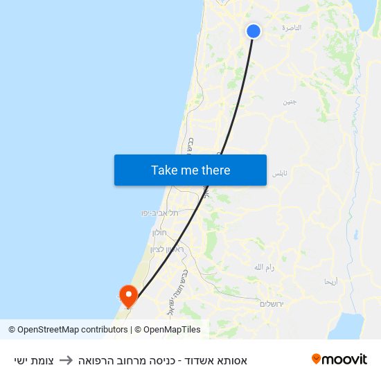 צומת ישי to אסותא אשדוד - כניסה מרחוב הרפואה map