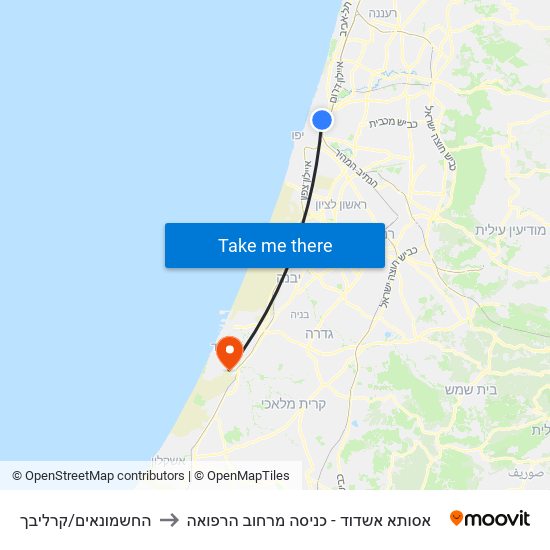 החשמונאים/קרליבך to אסותא אשדוד - כניסה מרחוב הרפואה map