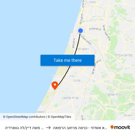 דרך משה דיין/לה גווארדיה to אסותא אשדוד - כניסה מרחוב הרפואה map