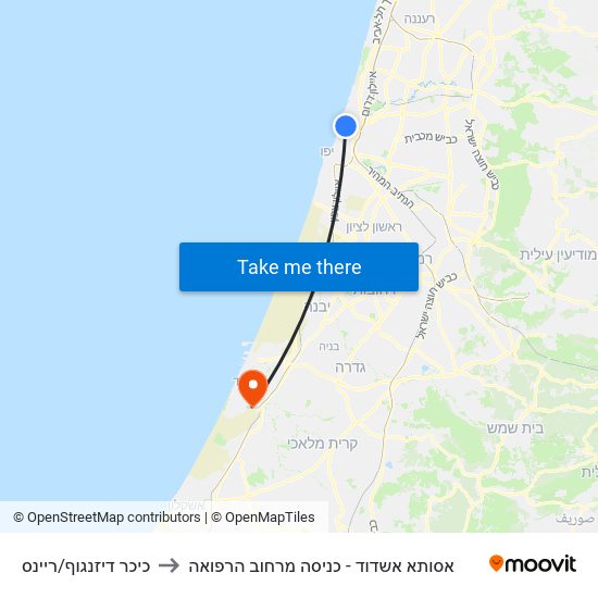 כיכר דיזנגוף/ריינס to אסותא אשדוד - כניסה מרחוב הרפואה map