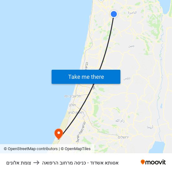 צומת אלונים to אסותא אשדוד - כניסה מרחוב הרפואה map