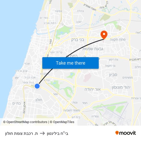 ת. רכבת צומת חולון to בי’’ח בילינסון map