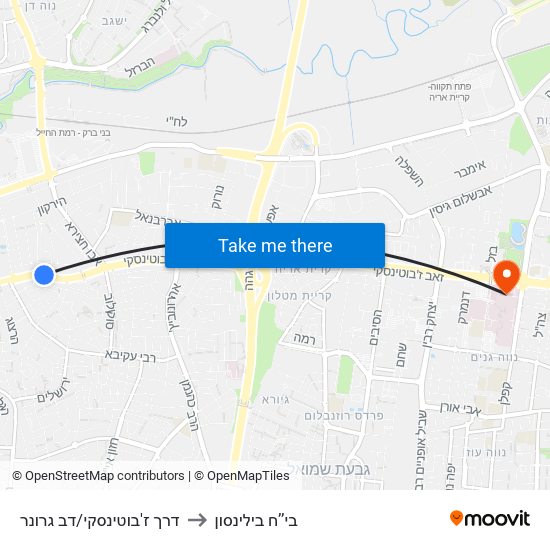 דרך ז'בוטינסקי/דב גרונר to בי’’ח בילינסון map