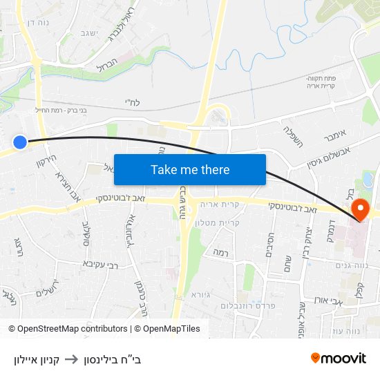 קניון איילון to בי’’ח בילינסון map