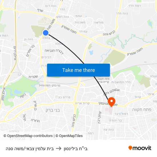 בית עלמין צבאי/משה סנה to בי’’ח בילינסון map