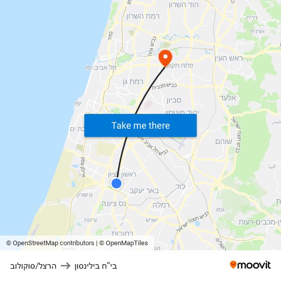 הרצל/סוקולוב to בי’’ח בילינסון map