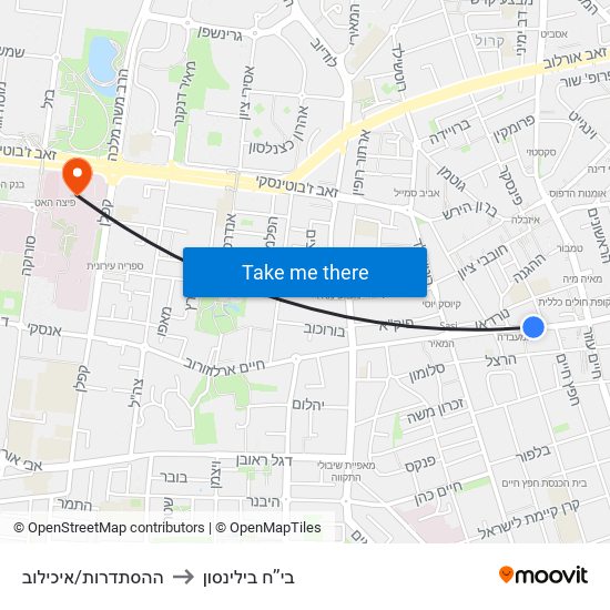 ההסתדרות/איכילוב to בי’’ח בילינסון map