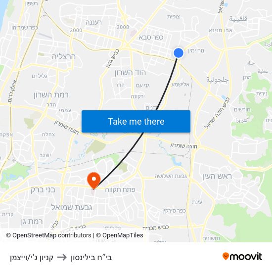 קניון ג'י/וייצמן to בי’’ח בילינסון map