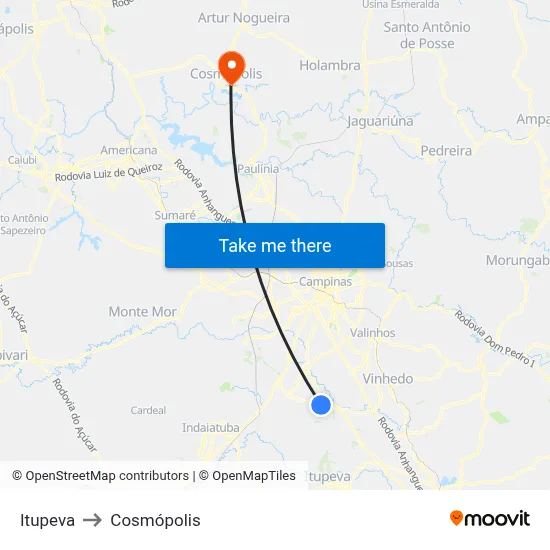 Itupeva to Cosmópolis map