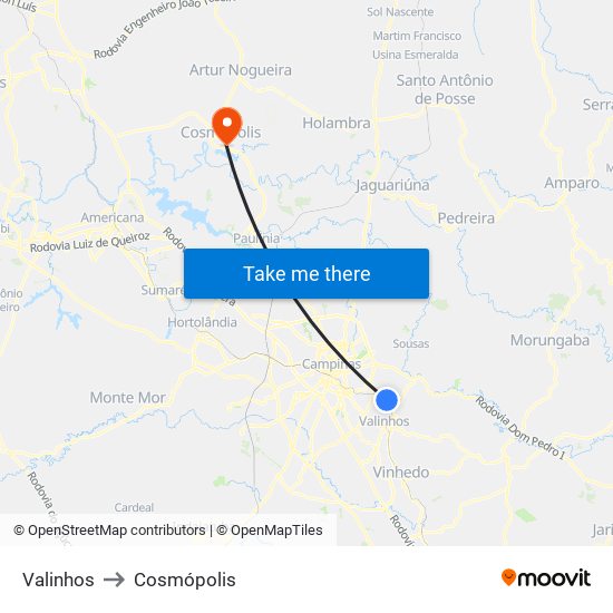 Valinhos to Cosmópolis map