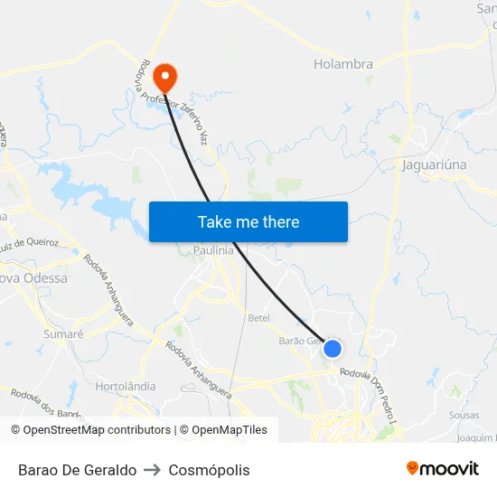 Barao De Geraldo to Cosmópolis map
