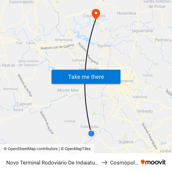 Novo Terminal Rodoviário De Indaiatuba to Cosmópolis map