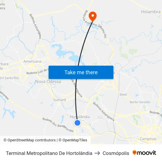 Terminal Metropolitano De Hortolândia to Cosmópolis map