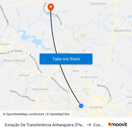 Estação De Transferência Anhanguera (Plataforma 5 - Sentido Anhanguera) to Cosmópolis map