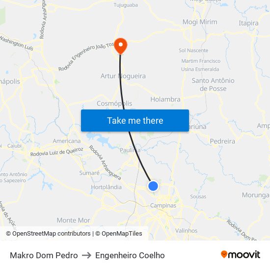 Makro Dom Pedro to Engenheiro Coelho map