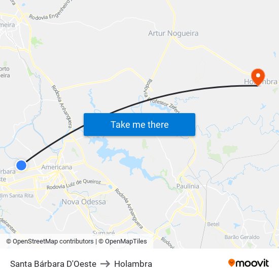 Santa Bárbara D'Oeste to Holambra map