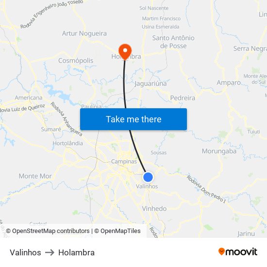 Valinhos to Holambra map
