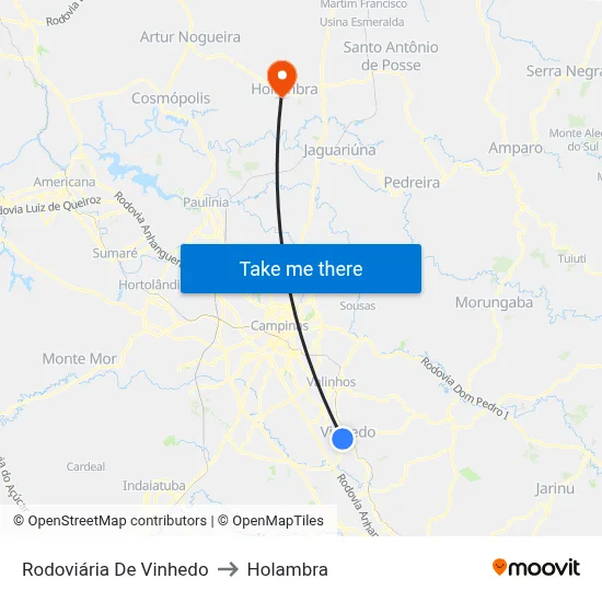 Rodoviária De Vinhedo to Holambra map
