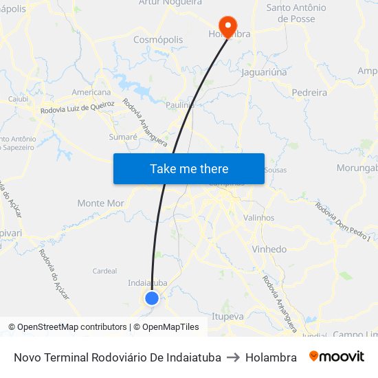 Novo Terminal Rodoviário De Indaiatuba to Holambra map