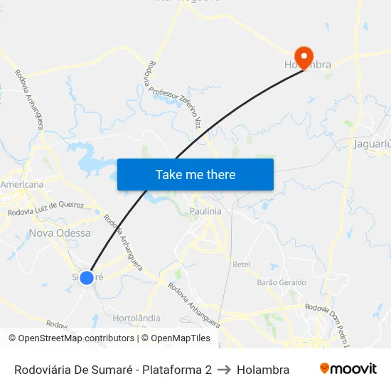 Rodoviária De Sumaré - Plataforma 2 to Holambra map