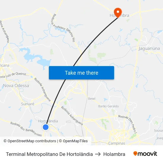 Terminal Metropolitano De Hortolândia to Holambra map