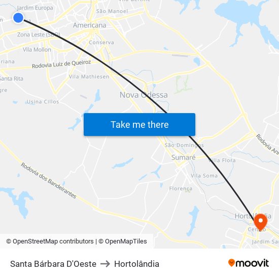 Santa Bárbara D'Oeste to Hortolândia map