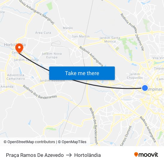 Praça Ramos De Azevedo to Hortolândia map