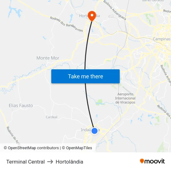 Terminal Central to Hortolândia map