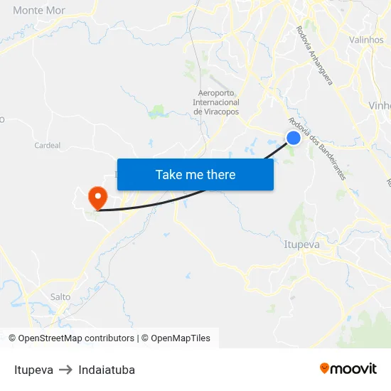 Itupeva to Indaiatuba map