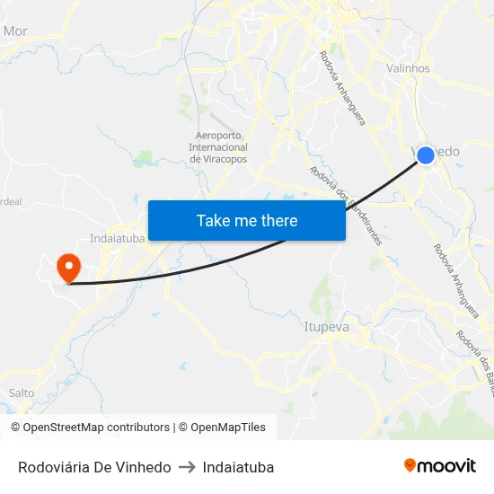 Rodoviária De Vinhedo to Indaiatuba map
