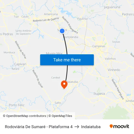 Rodoviária De Sumaré - Plataforma 4 to Indaiatuba map
