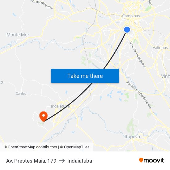 Av. Prestes Maia, 179 to Indaiatuba map