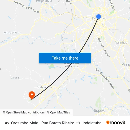Av. Orozimbo Maia - Rua Barata Ribeiro to Indaiatuba map