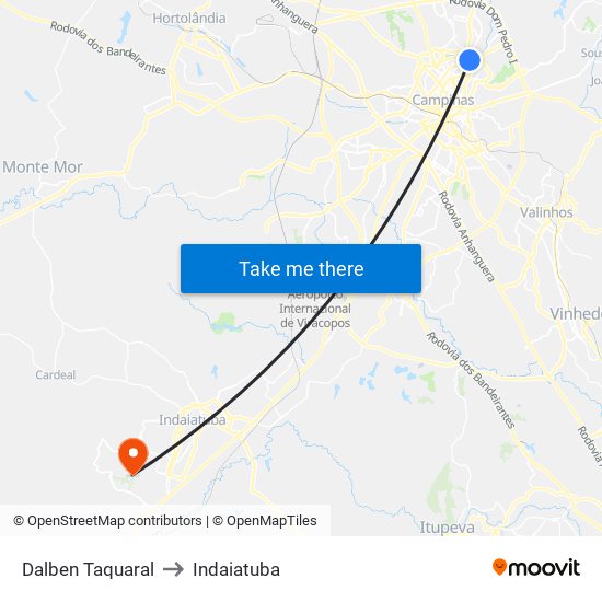 Dalben Taquaral to Indaiatuba map