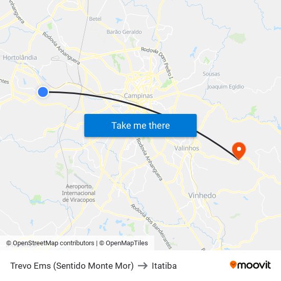 Trevo Ems (Sentido Monte Mor) to Itatiba map