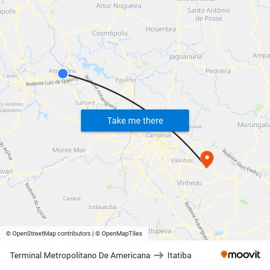 Terminal Metropolitano De Americana to Itatiba map