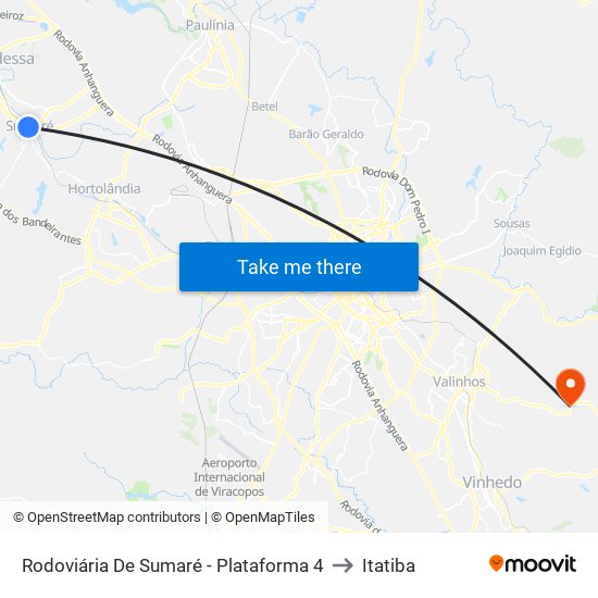 Rodoviária De Sumaré - Plataforma 4 to Itatiba map