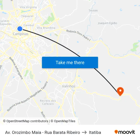Av. Orozimbo Maia - Rua Barata Ribeiro to Itatiba map
