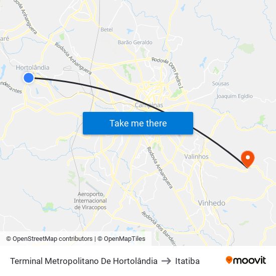 Terminal Metropolitano De Hortolândia to Itatiba map