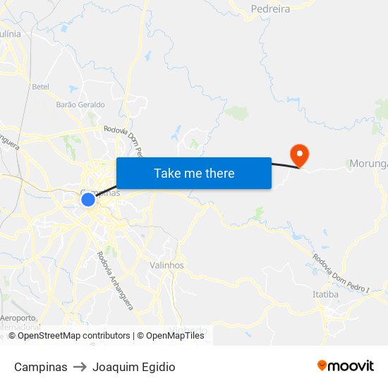 Campinas to Joaquim Egidio map