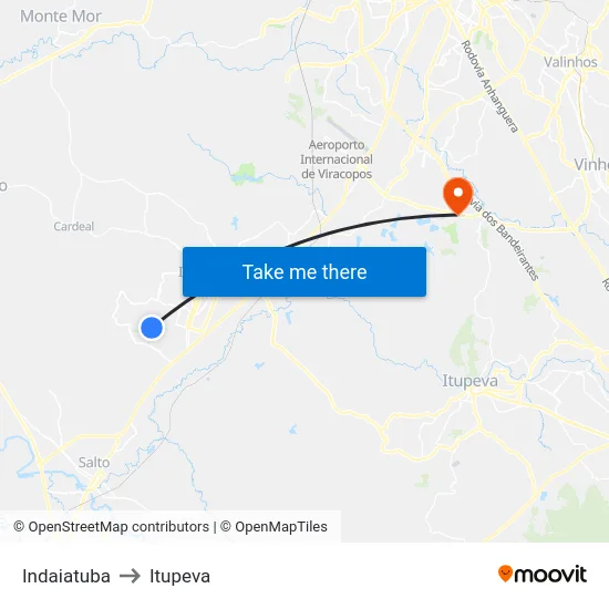 Indaiatuba to Itupeva map