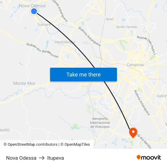 Nova Odessa to Itupeva map