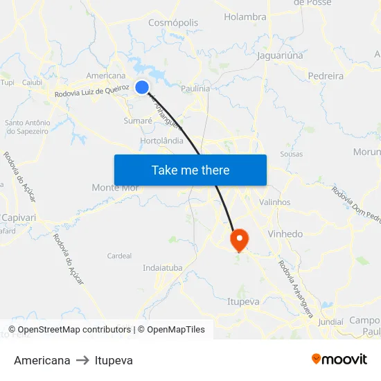 Americana to Itupeva map