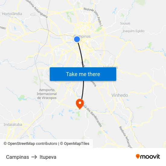 Campinas to Itupeva map
