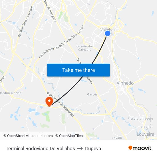 Terminal Rodoviário De Valinhos to Itupeva map