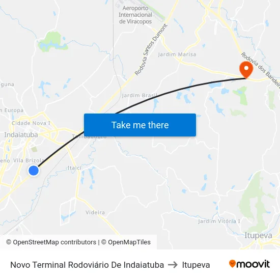 Novo Terminal Rodoviário De Indaiatuba to Itupeva map