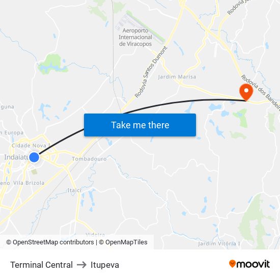 Terminal Central to Itupeva map